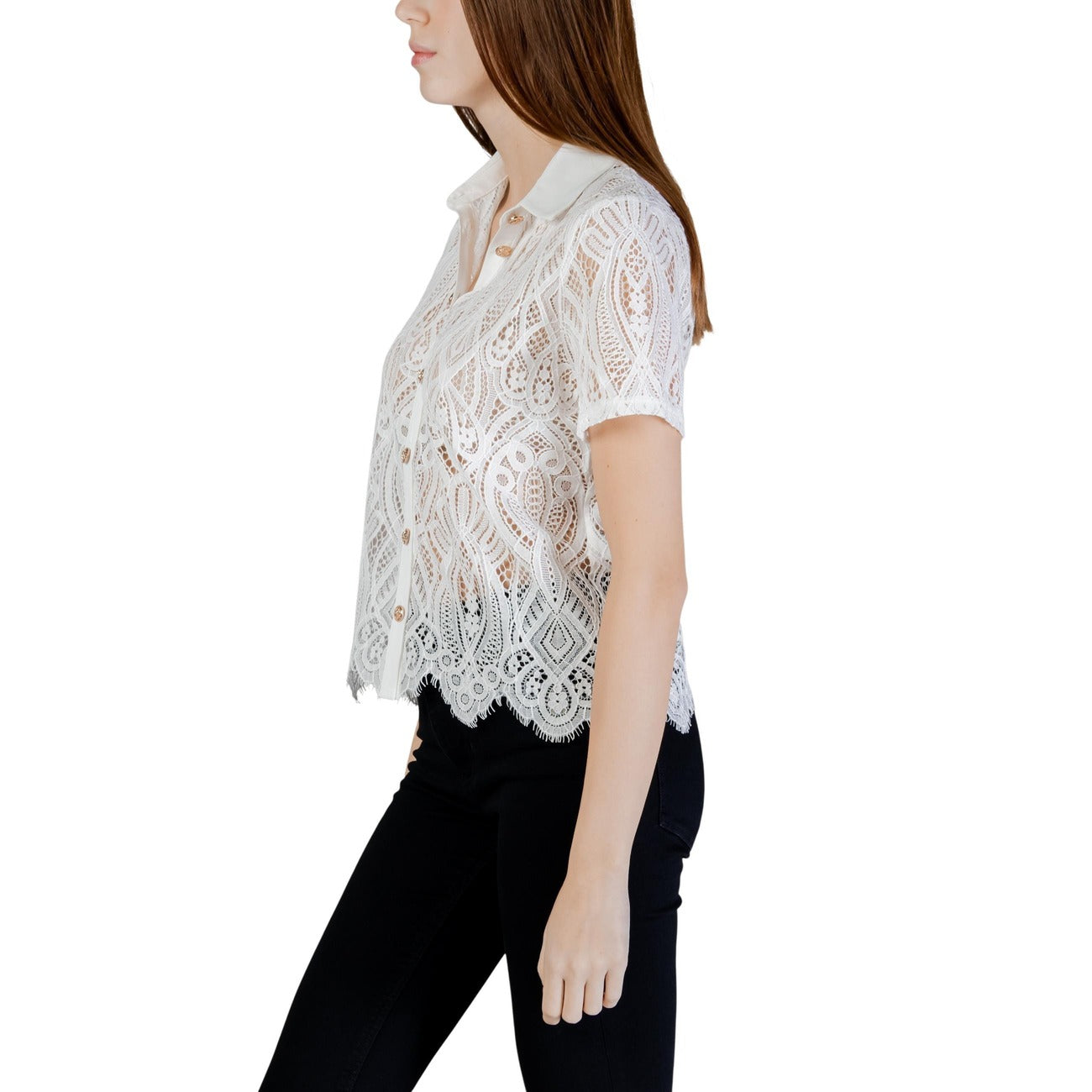 Camicia in pizzo bianco con colletto