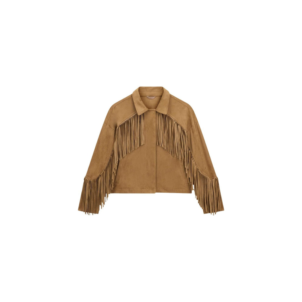 Giacca cropped effetto suede con frange