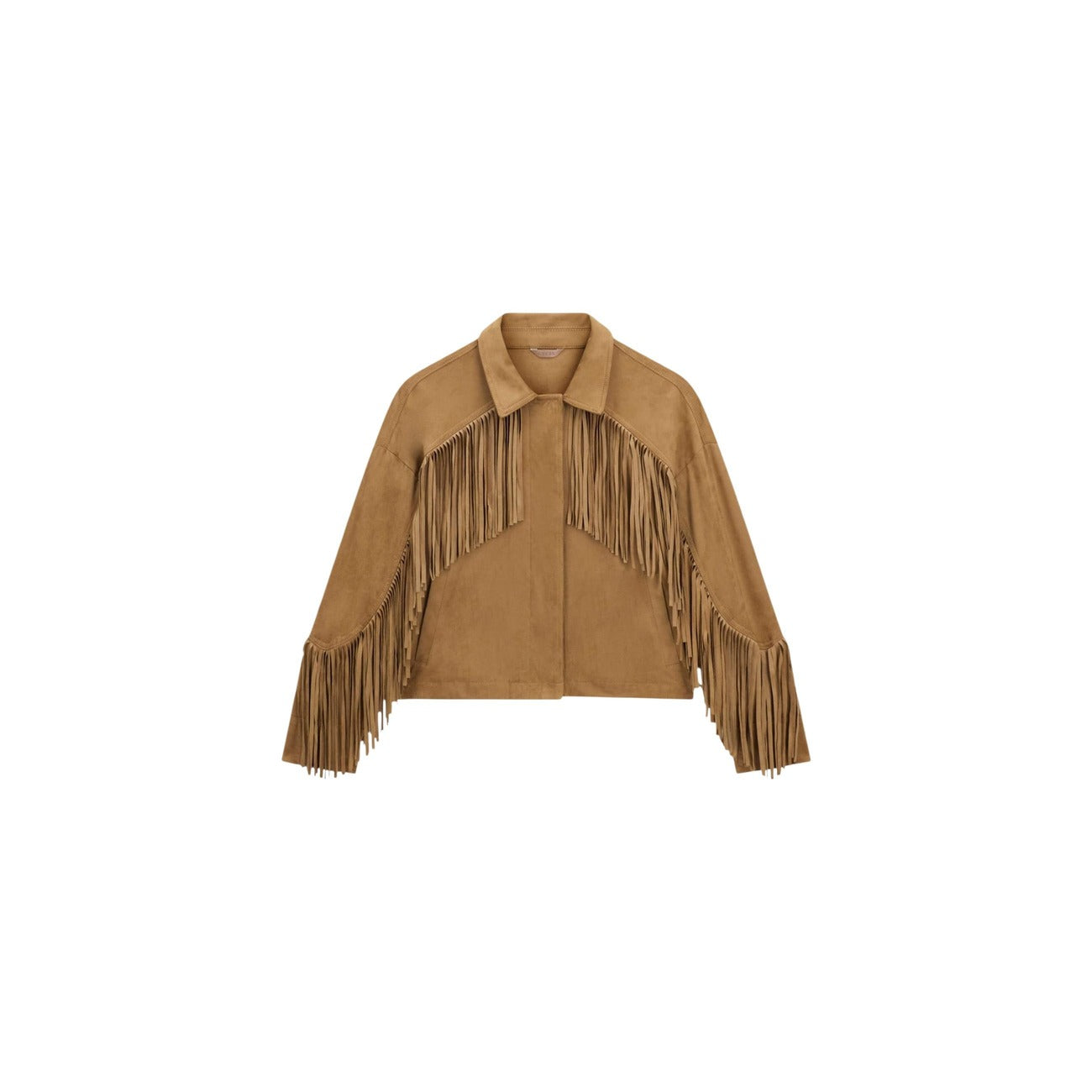 Giacca cropped effetto suede con frange
