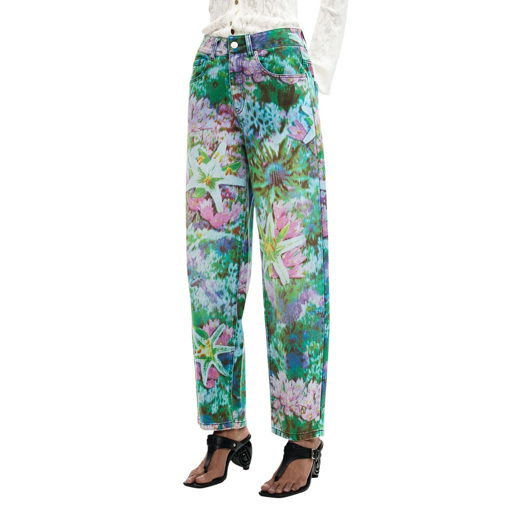 Jeans floreali multicolor a gamba dritta