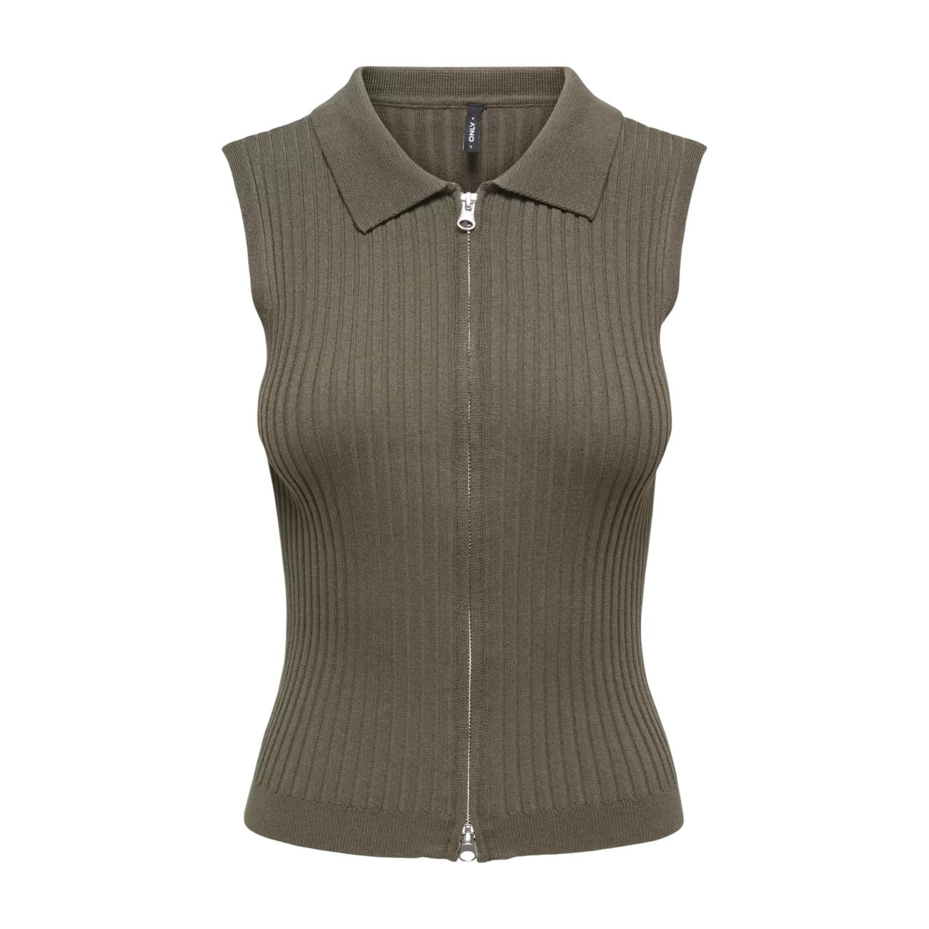 Top a costine verde militare con zip