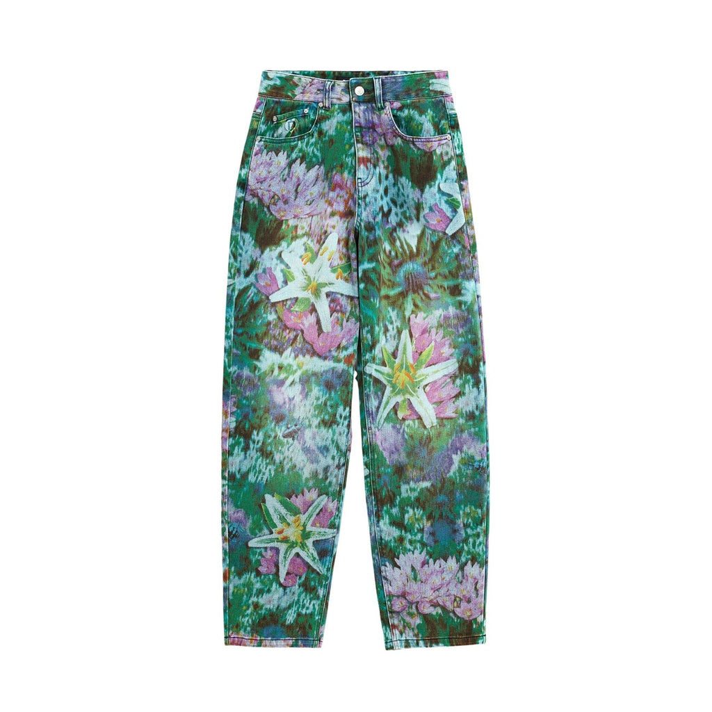 Jeans floreali multicolor a gamba dritta