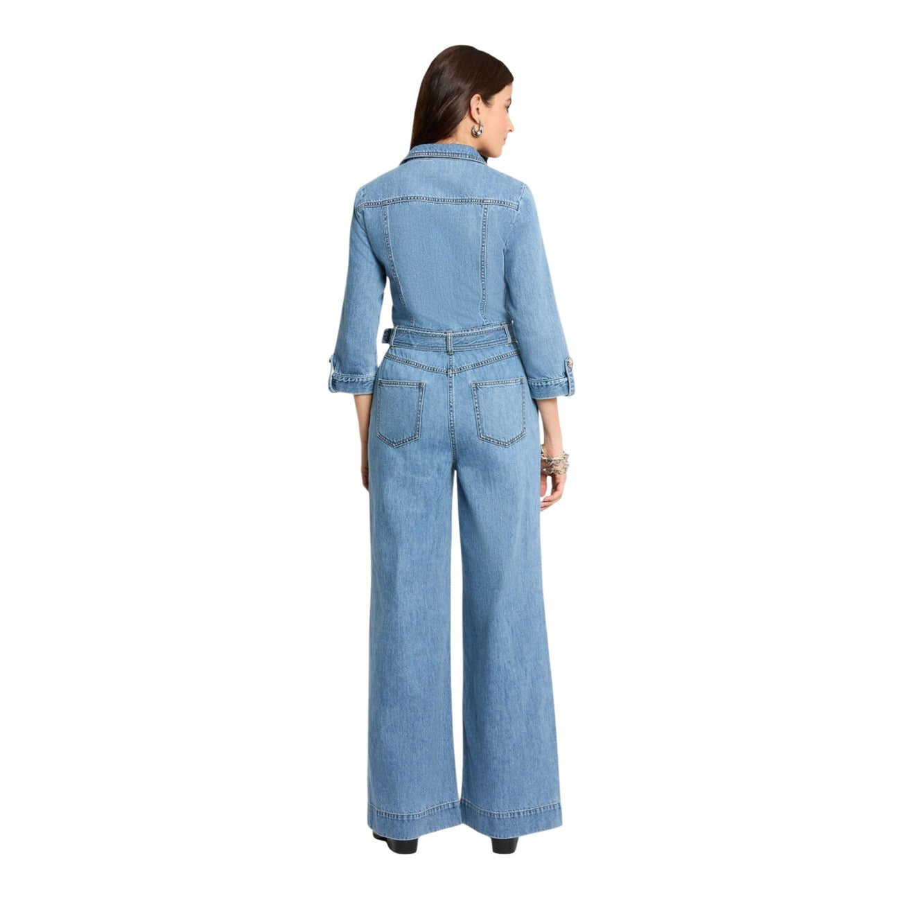 Tuta lunga in denim con cintura